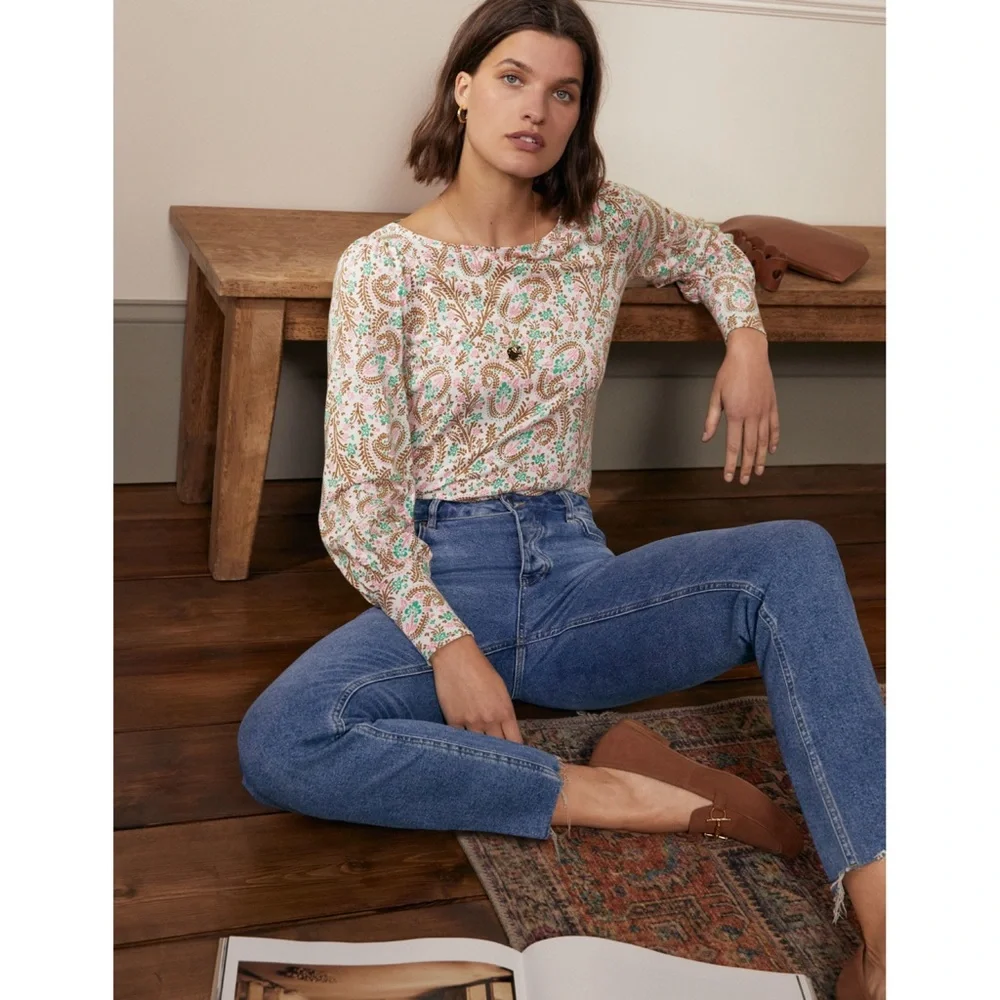 Boden Floral Paisley Long Sleeve Top Size 4 - Picture 1 of 8